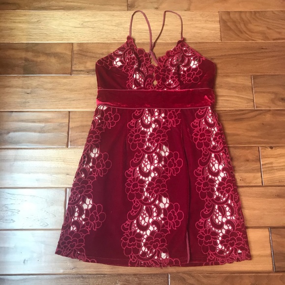 Free People x Saylor Logan Velvet Lace Mini Dress Size L - Picture 2 of 14